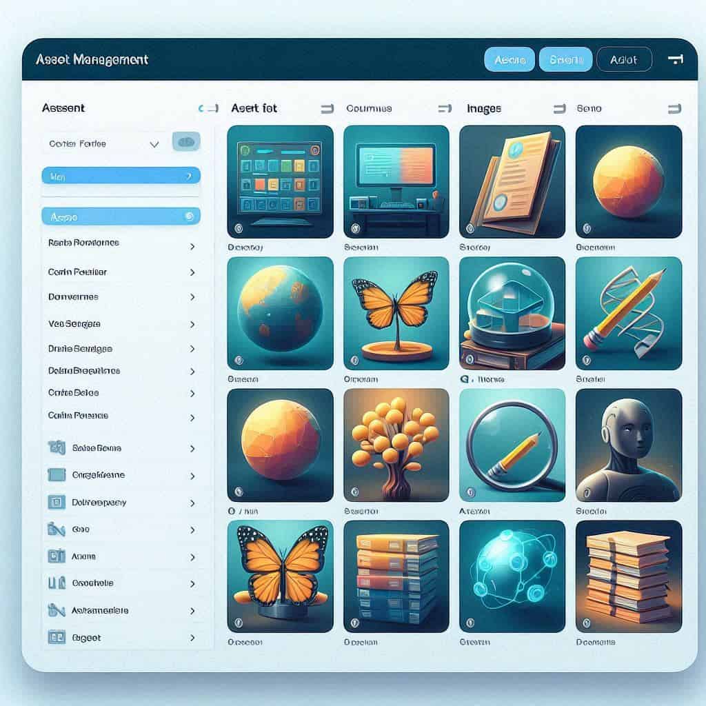 Interfaccia di asset management con file CSV, immagini e script elencati